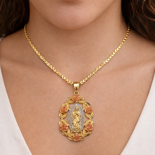 14K Gold Large Virgin of Guadalupe Pendant