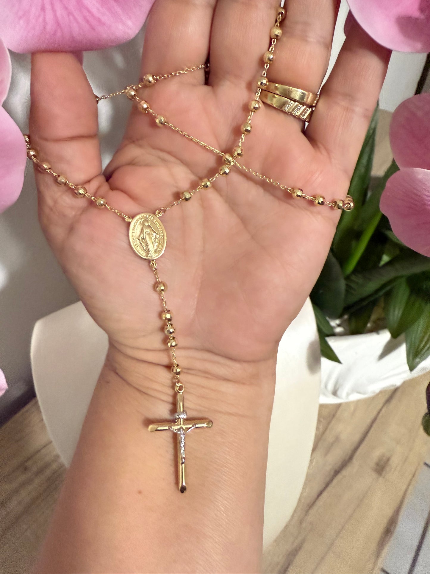 10k Gold Rosary - 16 Inches with White Gold Jesus