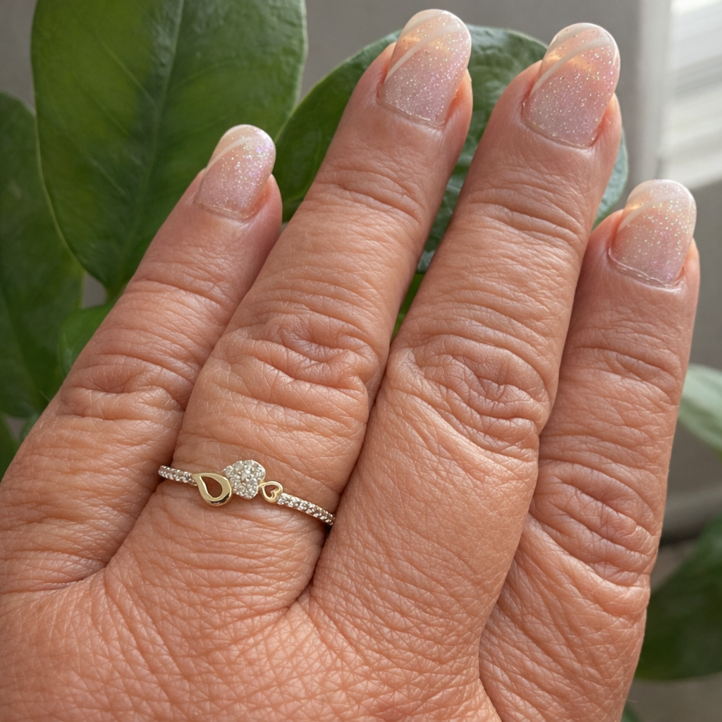 10K Gold Key Ring with Pavé Cubic Zirconia - Size 8.5