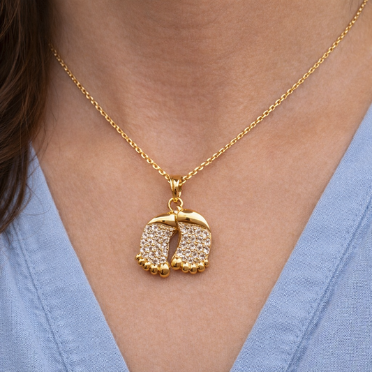 14k Gold Baby Foot Charm with Cubic Zirconia