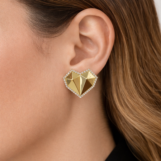 14K Gold Heart Omega Earrings