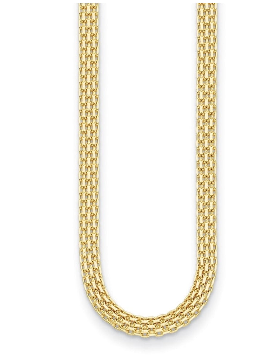 14k Gold Bismarck Chain Necklace with Gold Hearts - 18 inches