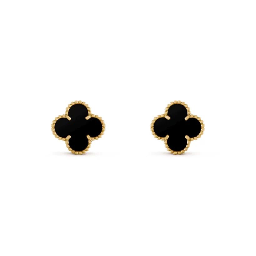 Women's 10k gold black clover earrings
