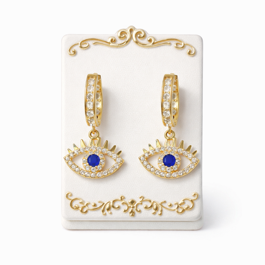 14K Gold Blue Turkish Evil Eye Earrings