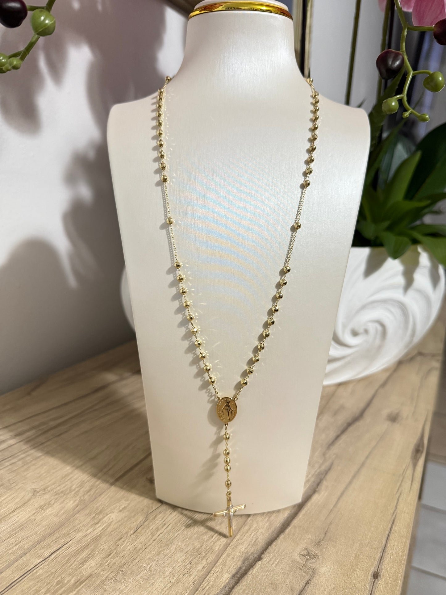 10k Gold Rosary - 16 Inches with White Gold Jesus