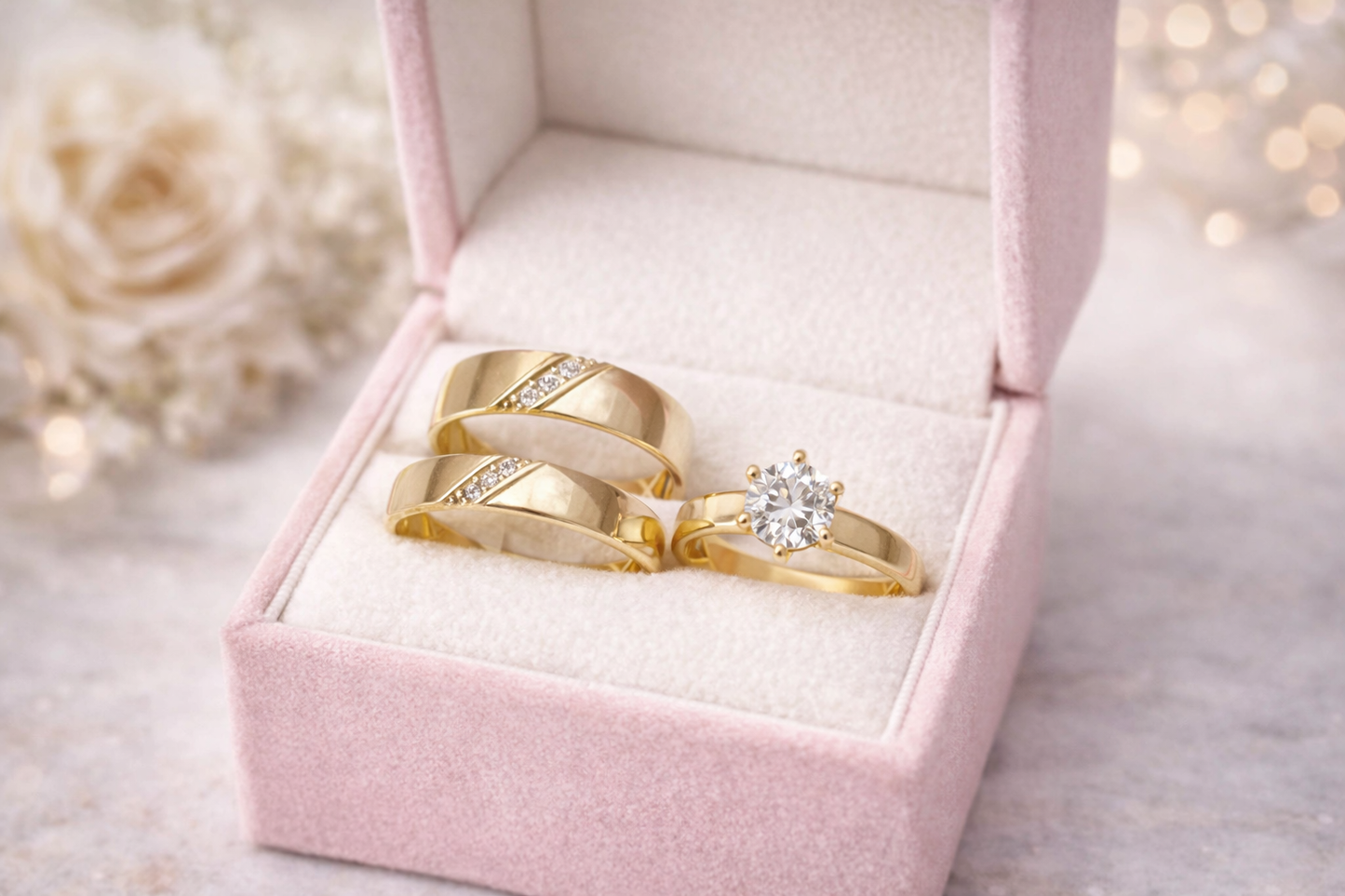 10K Gold Engagement Ring Trio Set