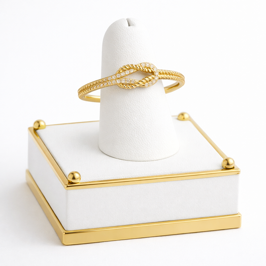 10K Gold Semi-Woven Ring with Cubic Zirconia - Size 7.5