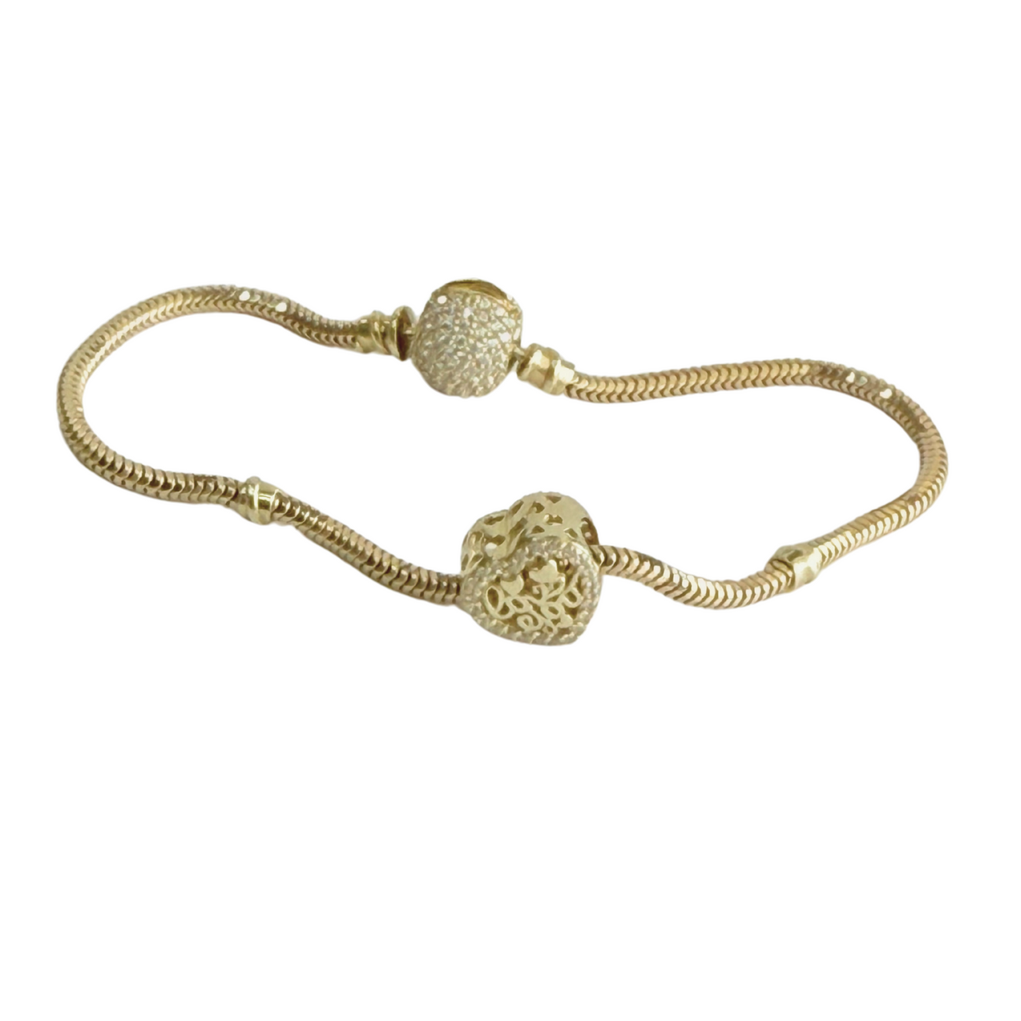 10k gold charms with a heart, zirconia, and a woman's dedication