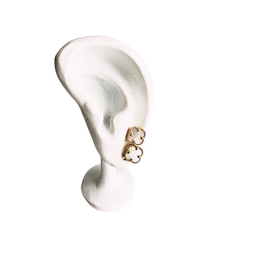 Pendientes de trébol blanco de oro de 10 quilates para mujer