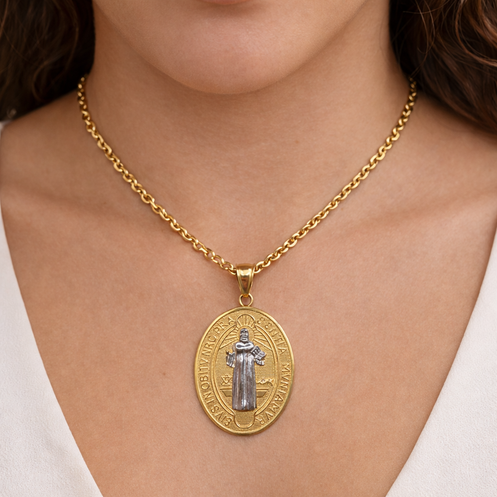 14K Gold Saint Benedict Medal Pendant