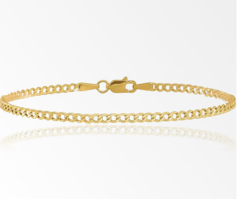 10k Gold Bracelet, Gloss Cut, Size 7, 2.5mm, Unisex