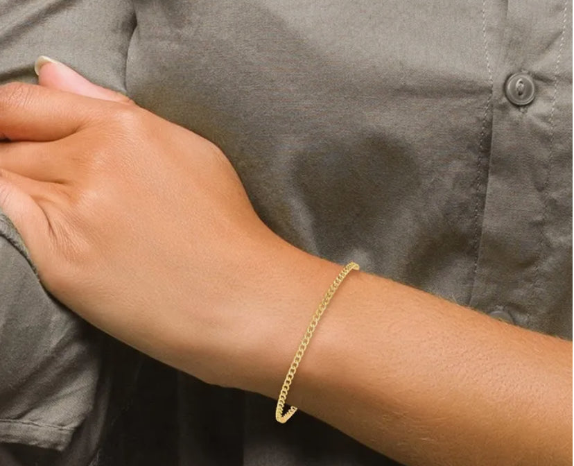 10k Gold Bracelet, Gloss Cut, Size 7, 2.5mm, Unisex