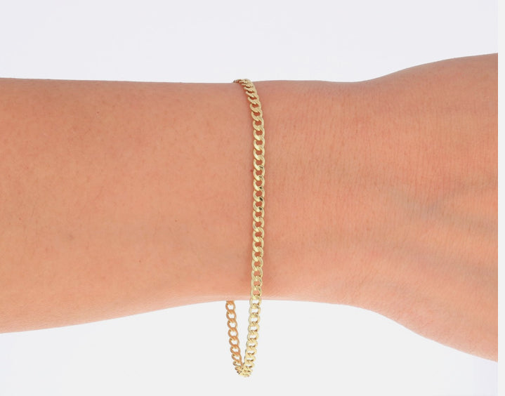 10k Gold Bracelet, Gloss Cut, Size 7, 2.5mm, Unisex