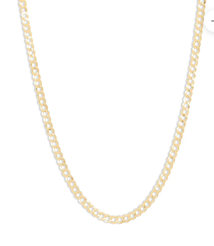 10k Gold Shiny Cut Chain, Size 16, 2.5mm Unisex