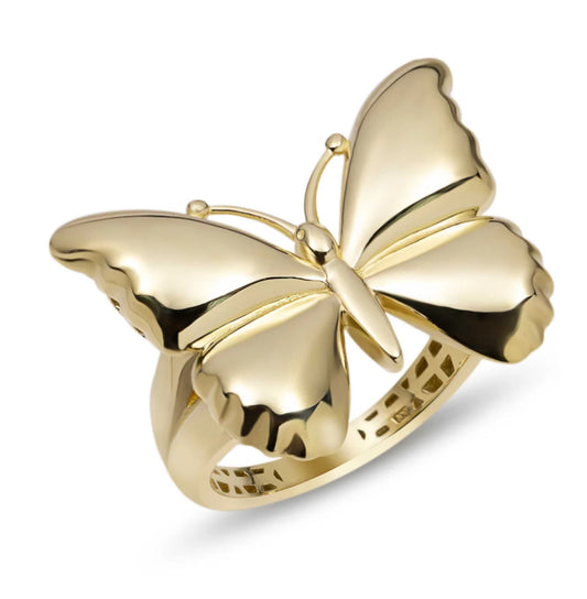 Anillo de mariposa de oro de 10 quilates, talla 7,5 para mujer