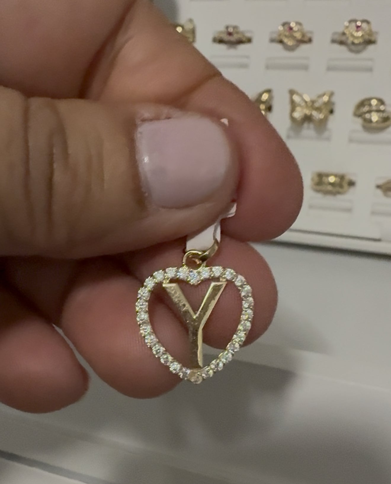 10k gold initial heart pendant with zirconia, letter Y for women