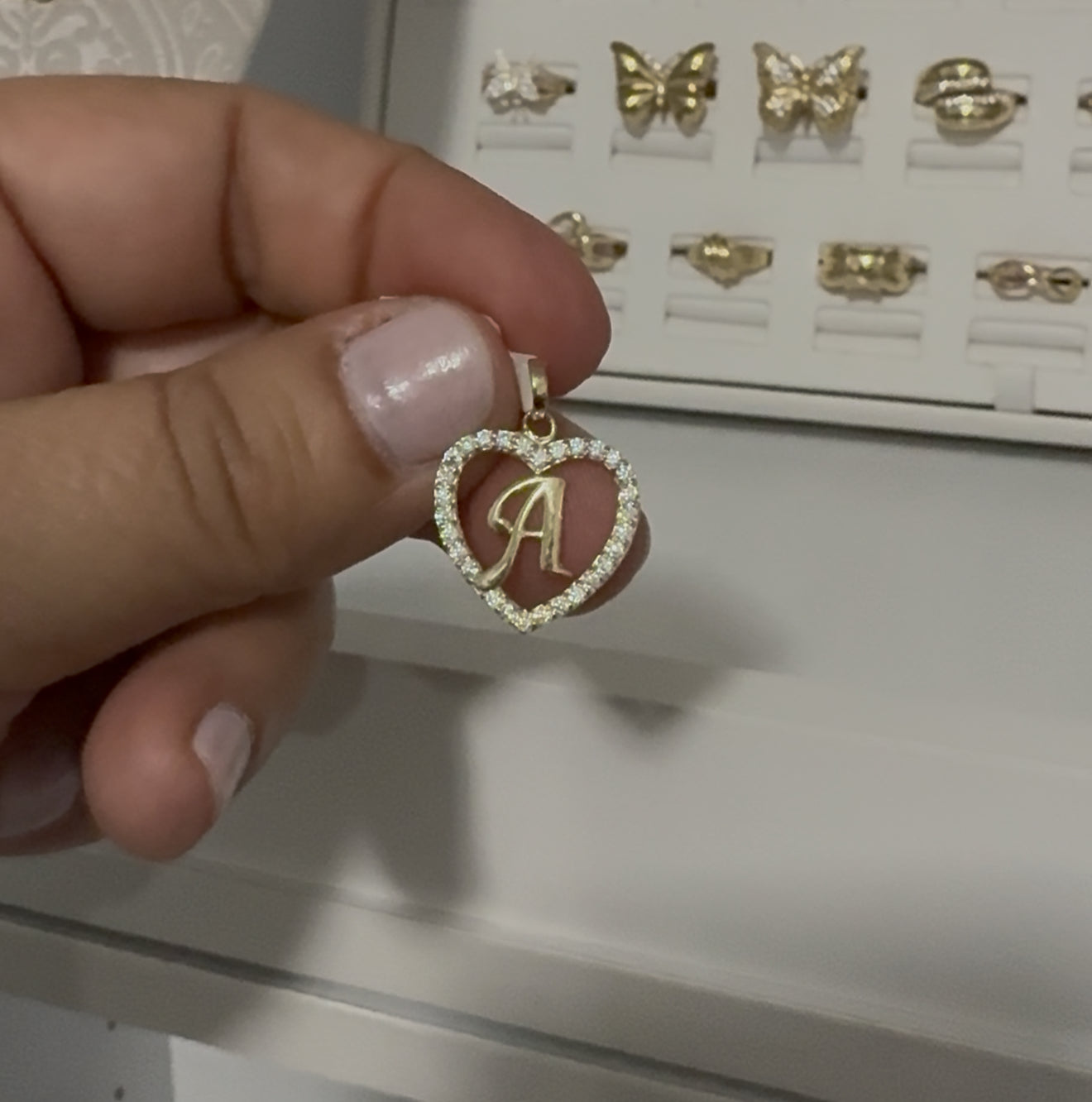 10k gold initial A heart pendant with zirconia for women