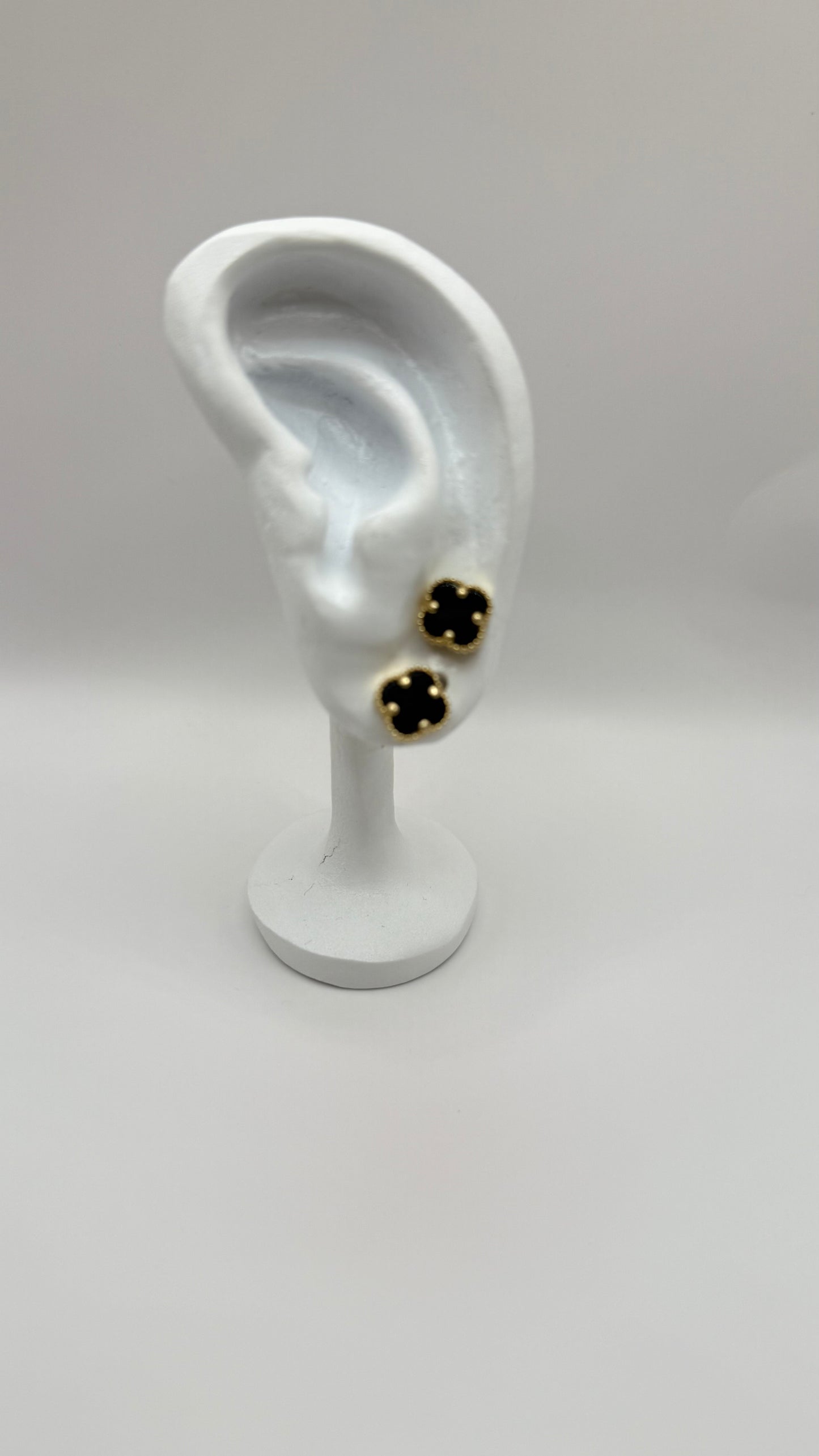 Women's 10k gold black clover earrings