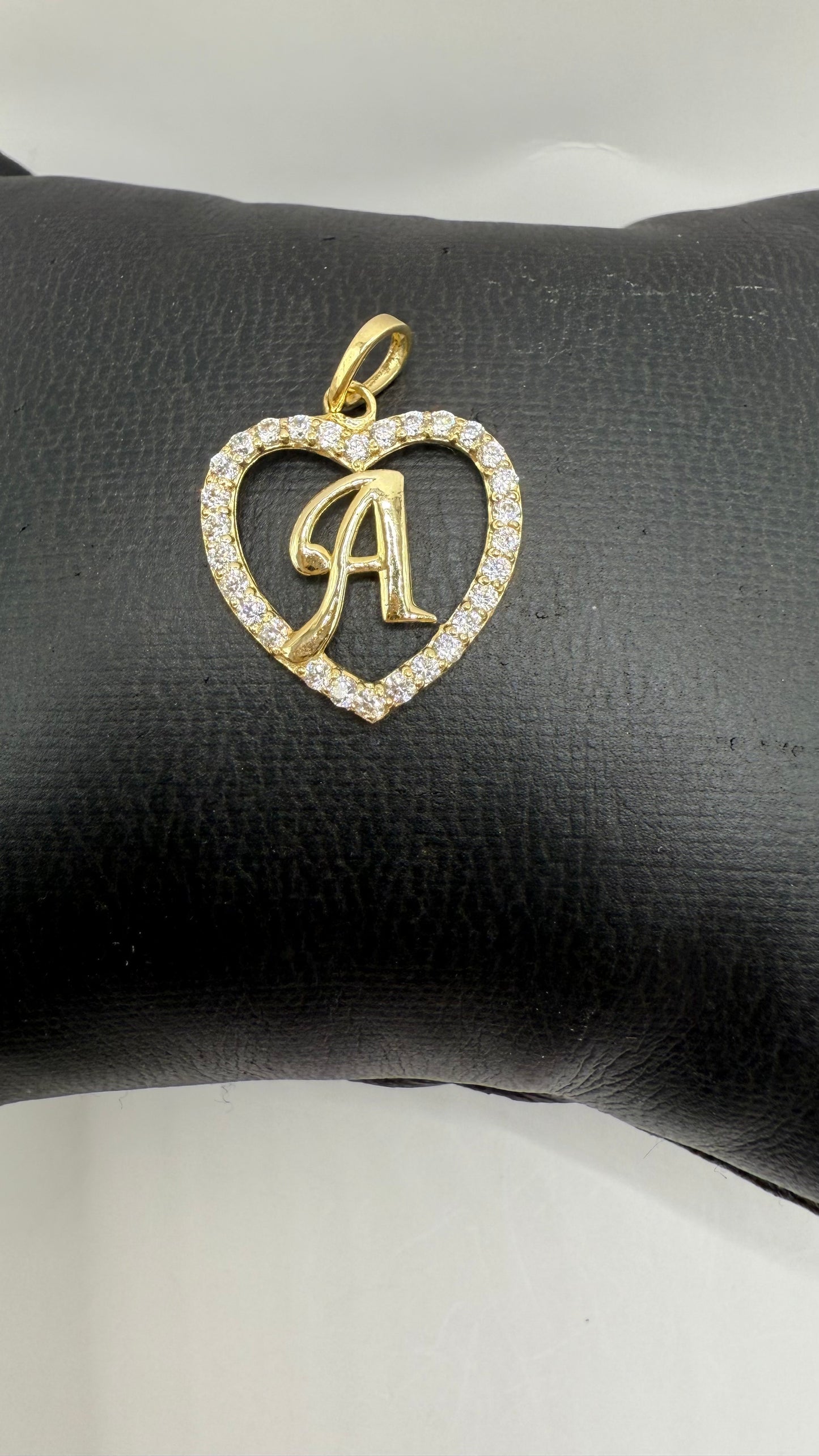 10k gold initial A heart pendant with zirconia for women