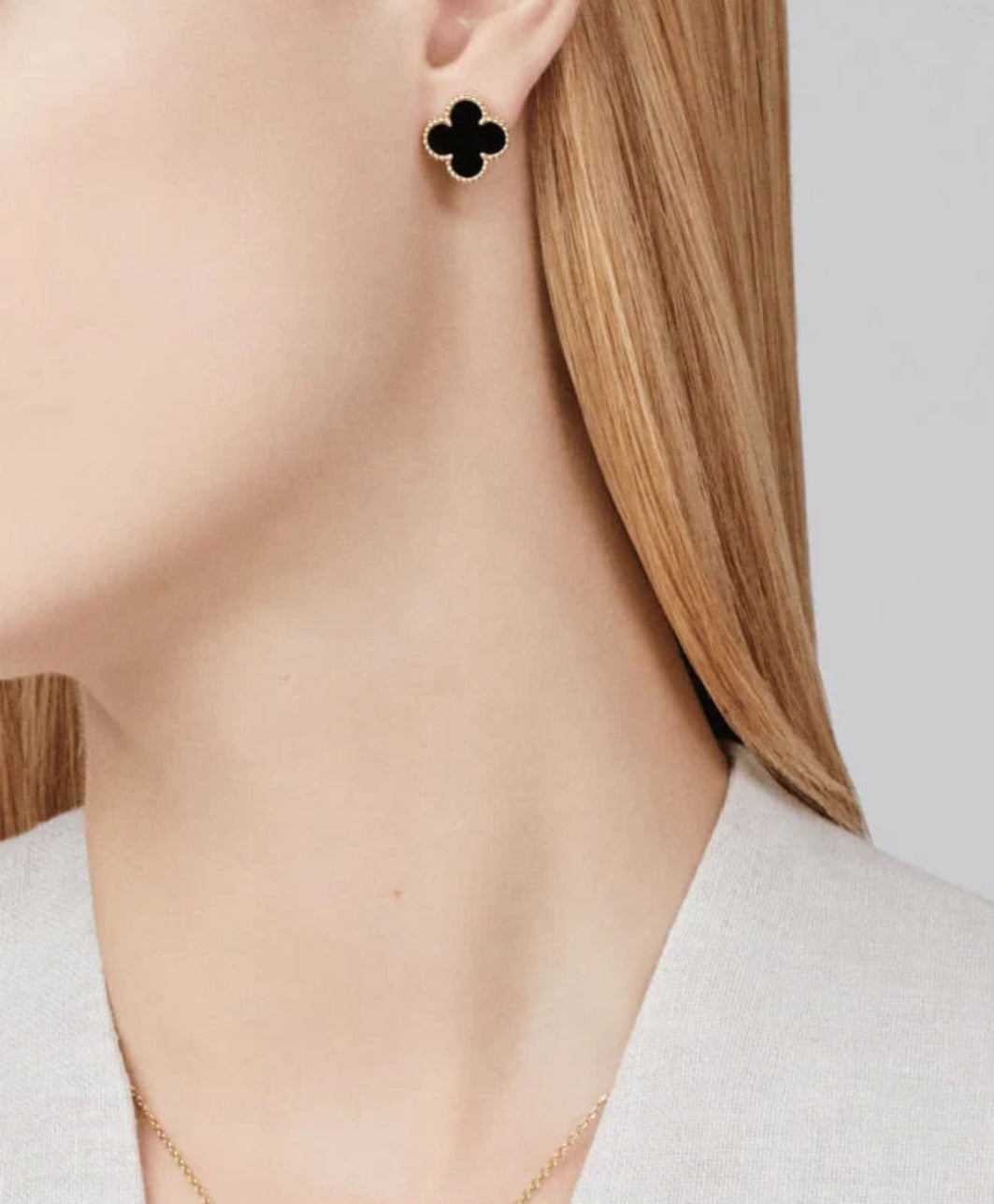 Women's 10k gold black clover earrings