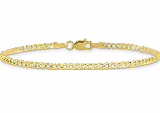 10k Gold Shine Cut Anklets Size 10 for Women 2.5mm