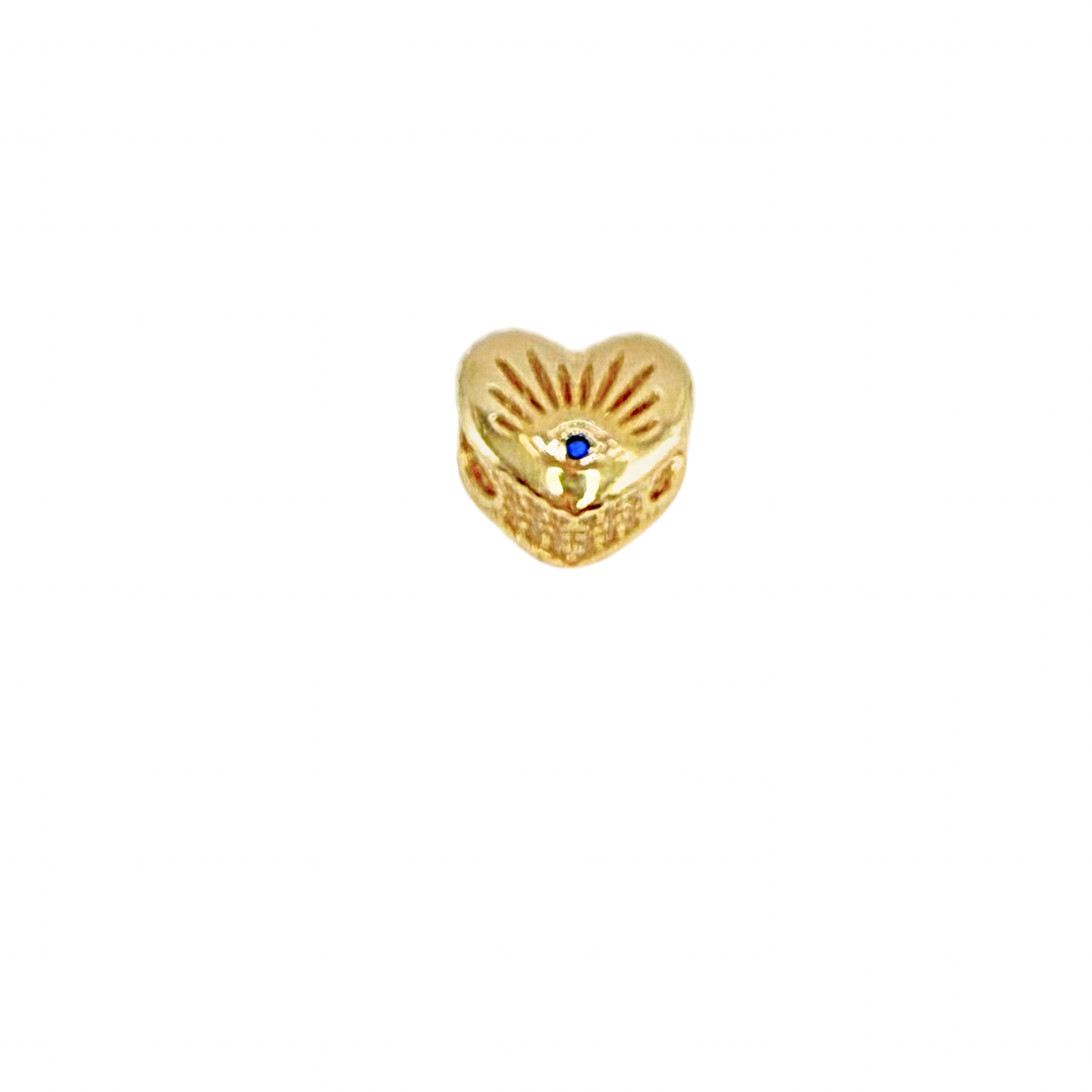 10k gold heart charms with eye and zirconia for women