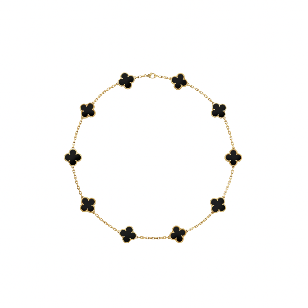 10k Gold Clover Necklace with 10 Dark Flowers, Women's Size 18mm
