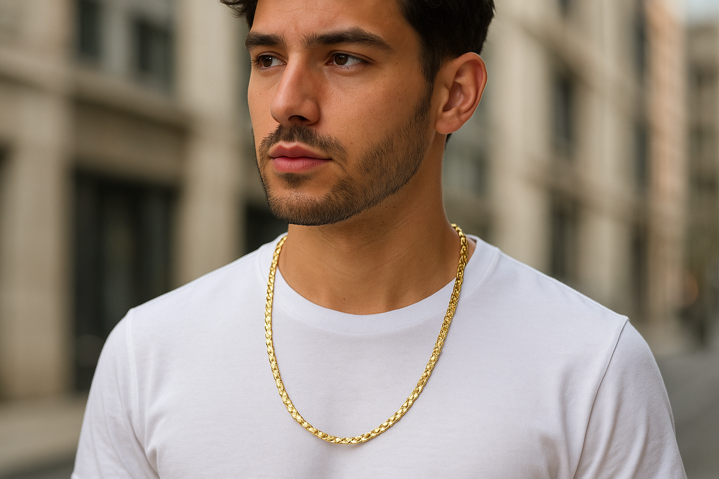 Hombre joven usando la cadena de oro