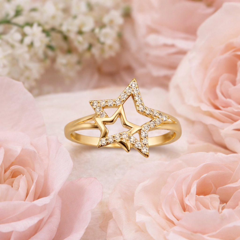 Anillo Dos Estrellas Oro 10k Mujer Talla 8