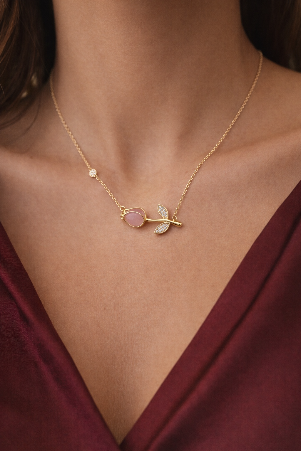 Cadena de tulipán de oro de 10 quilates para mujer, 16-18 pulgadas