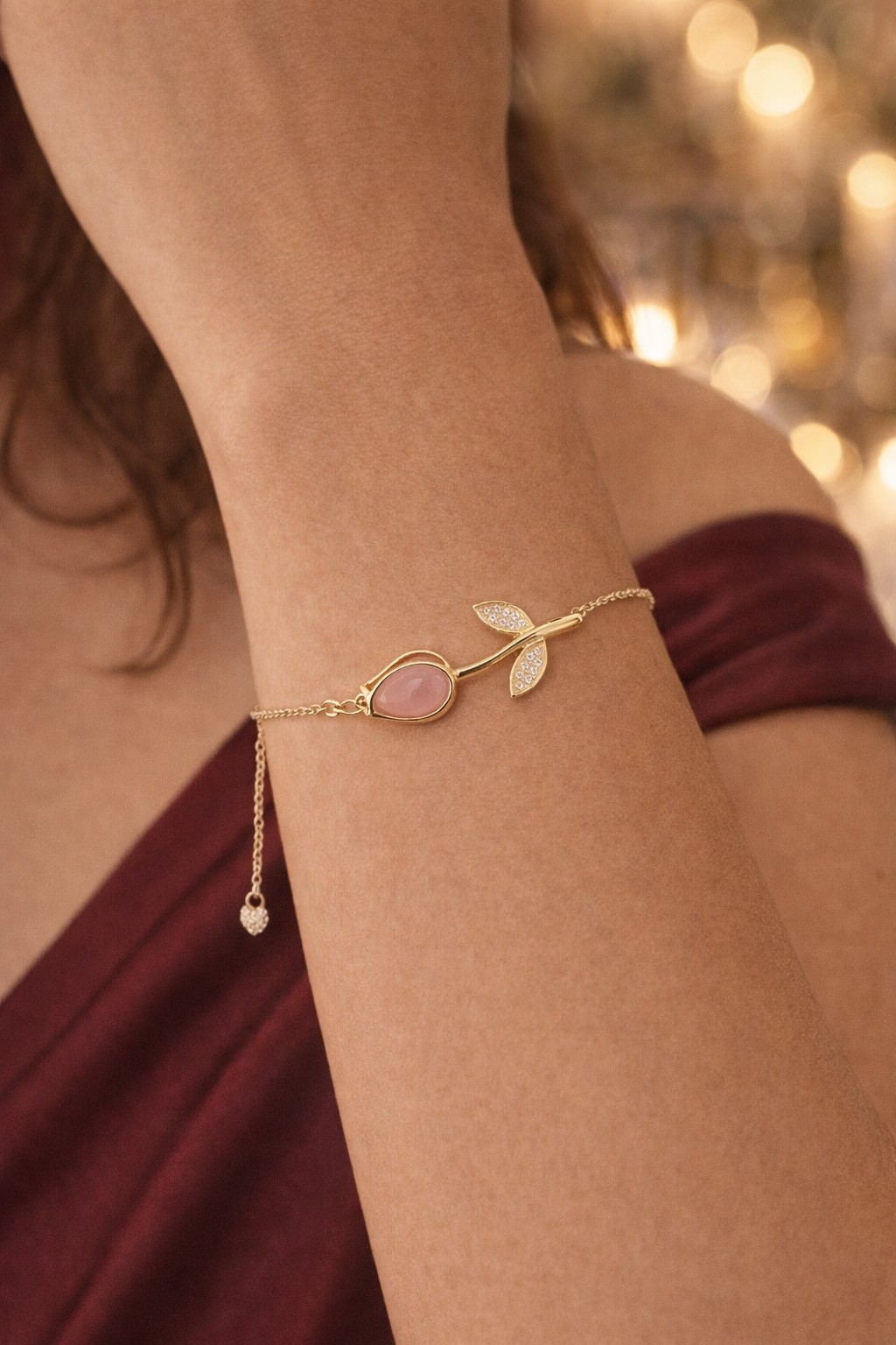 Pulsera de cadena de tulipán de oro de 10 quilates para mujer, 7 pulgadas