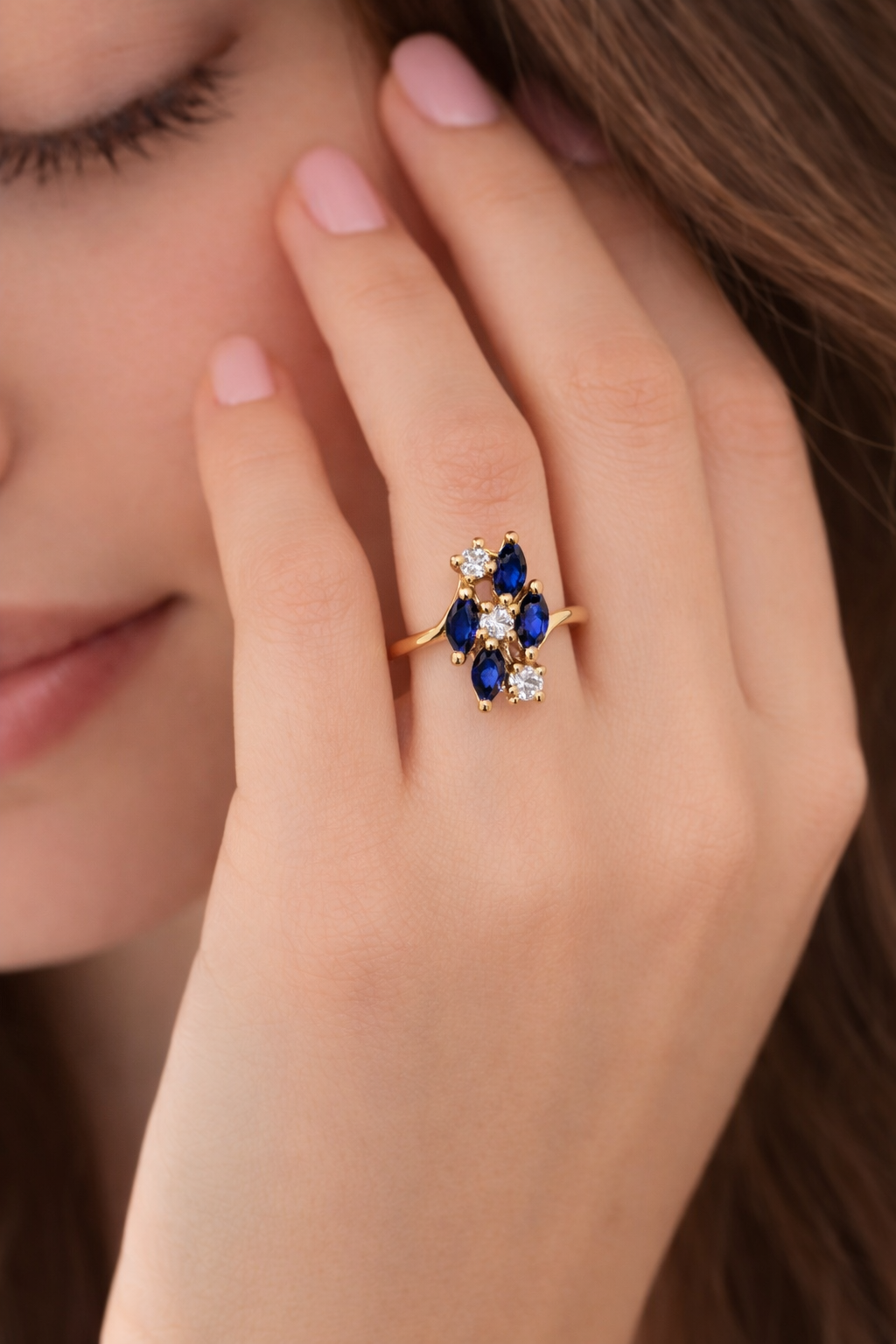 Anillo de oro de 14 quilates con flor para mujer, talla 8