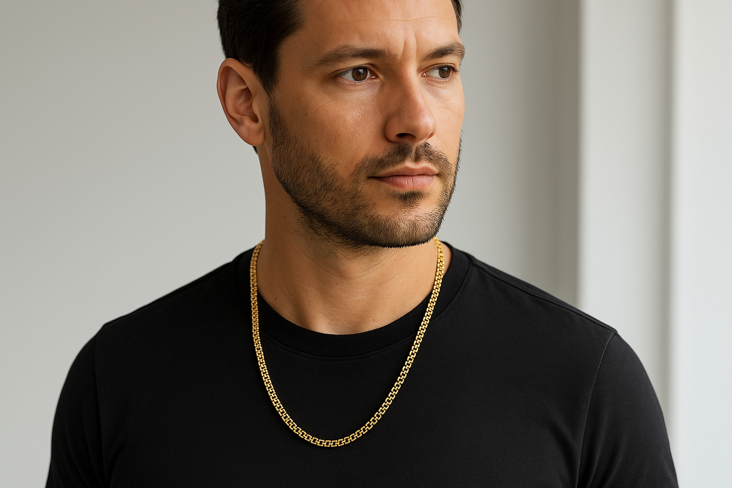 Stylish man wearing the Franco cut gold chain
