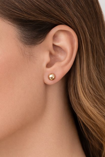 14K Gold Ball Stud Earrings Large