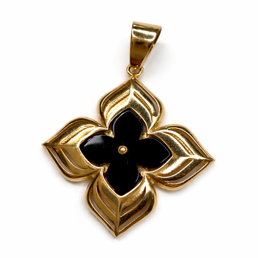 14K Gold Dark Flower Pendant