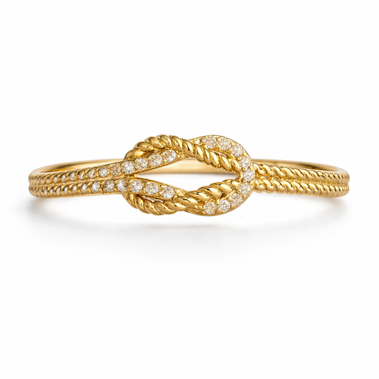 10K Gold Semi-Woven Ring with Cubic Zirconia - Size 7.5