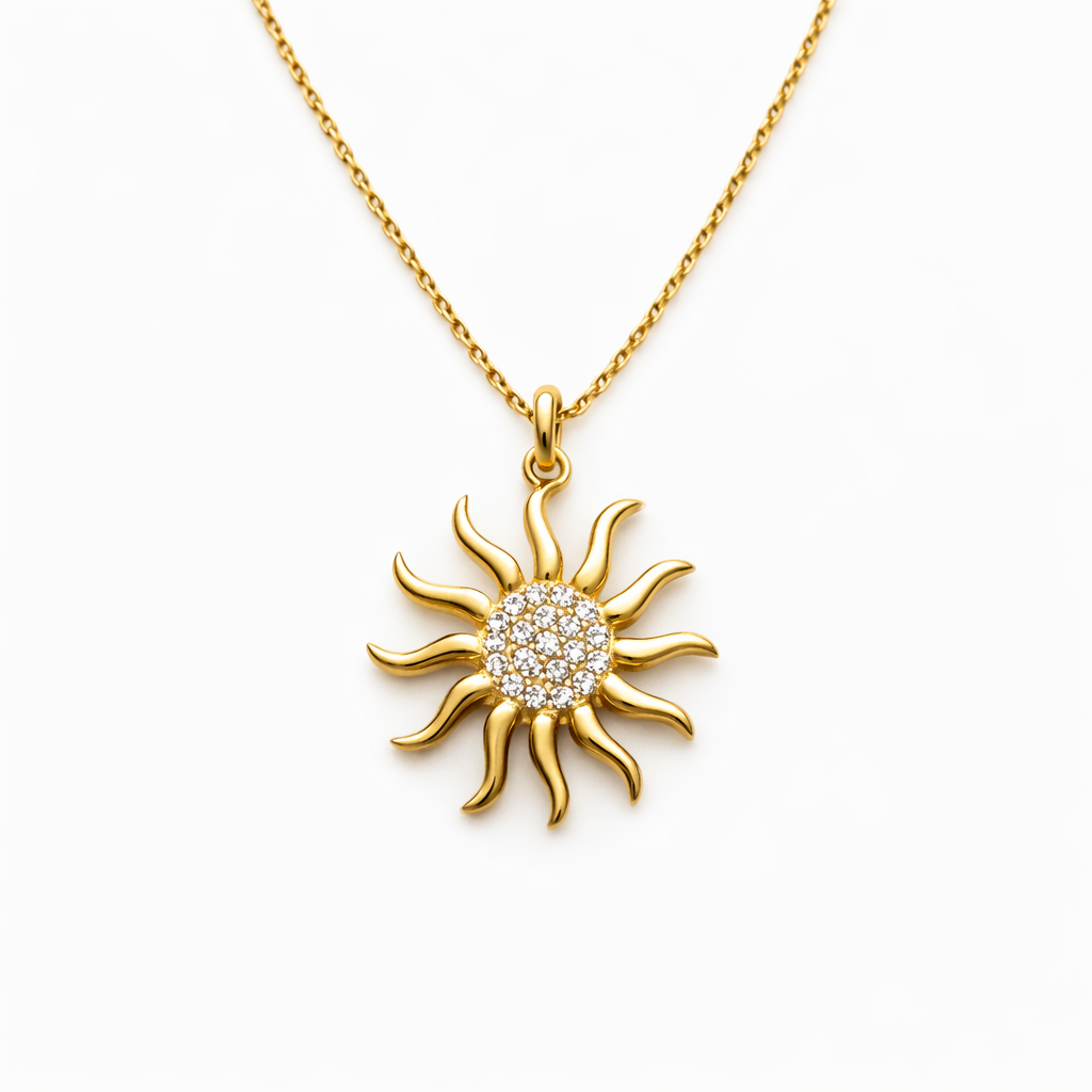 14K Gold Sun Pendant + Necklace