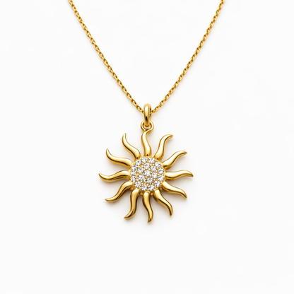 14K Gold Sun Pendant + Necklace