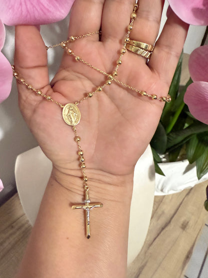 10k Gold Rosary - 16 Inches with White Gold Jesus