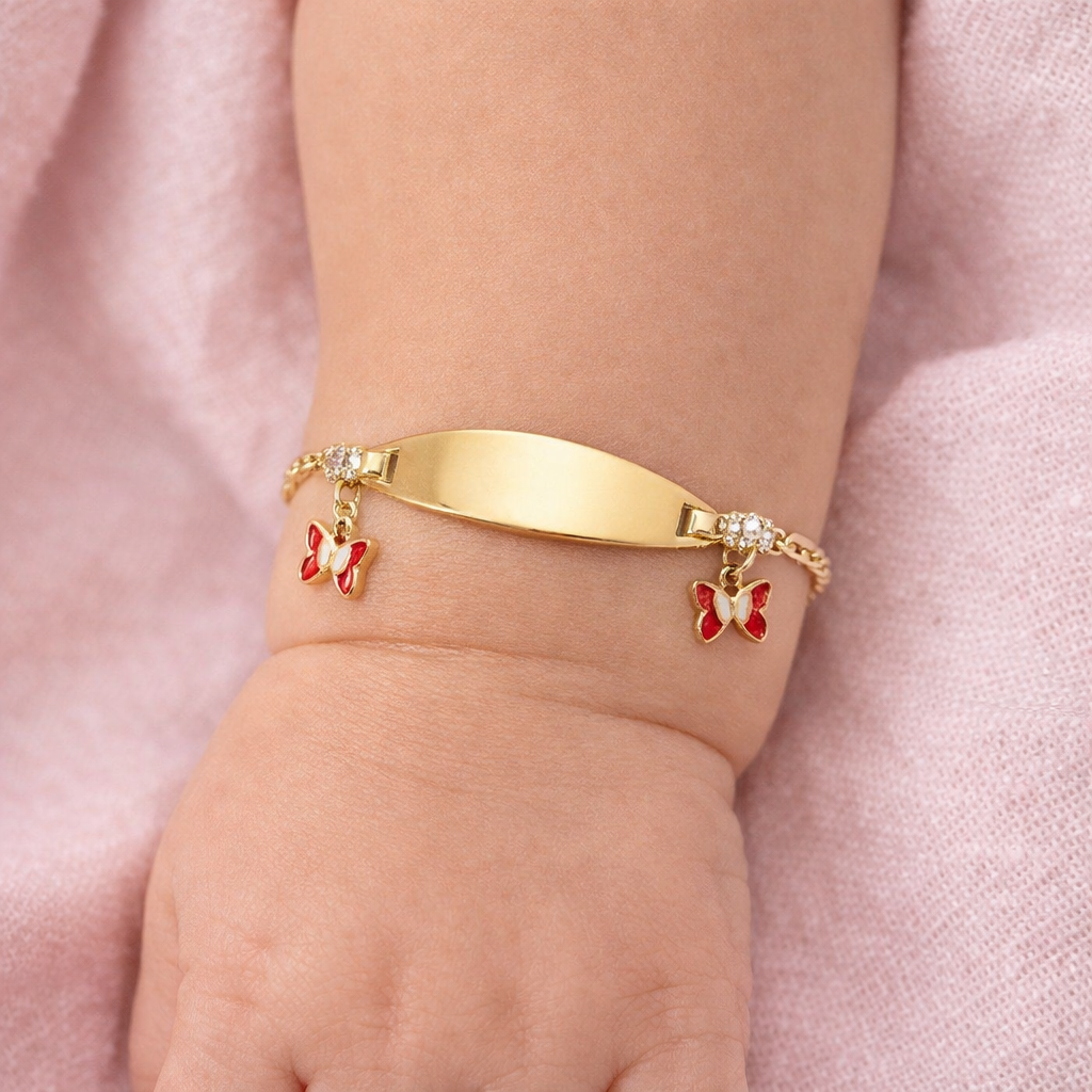 14K Gold Butterfly Bracelet for Girls Size 6