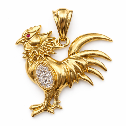 14k Gold Large Rooster Charm