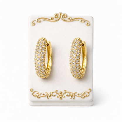 14K Gold Small Oval Hoop Earrings with Cubic Zirconia