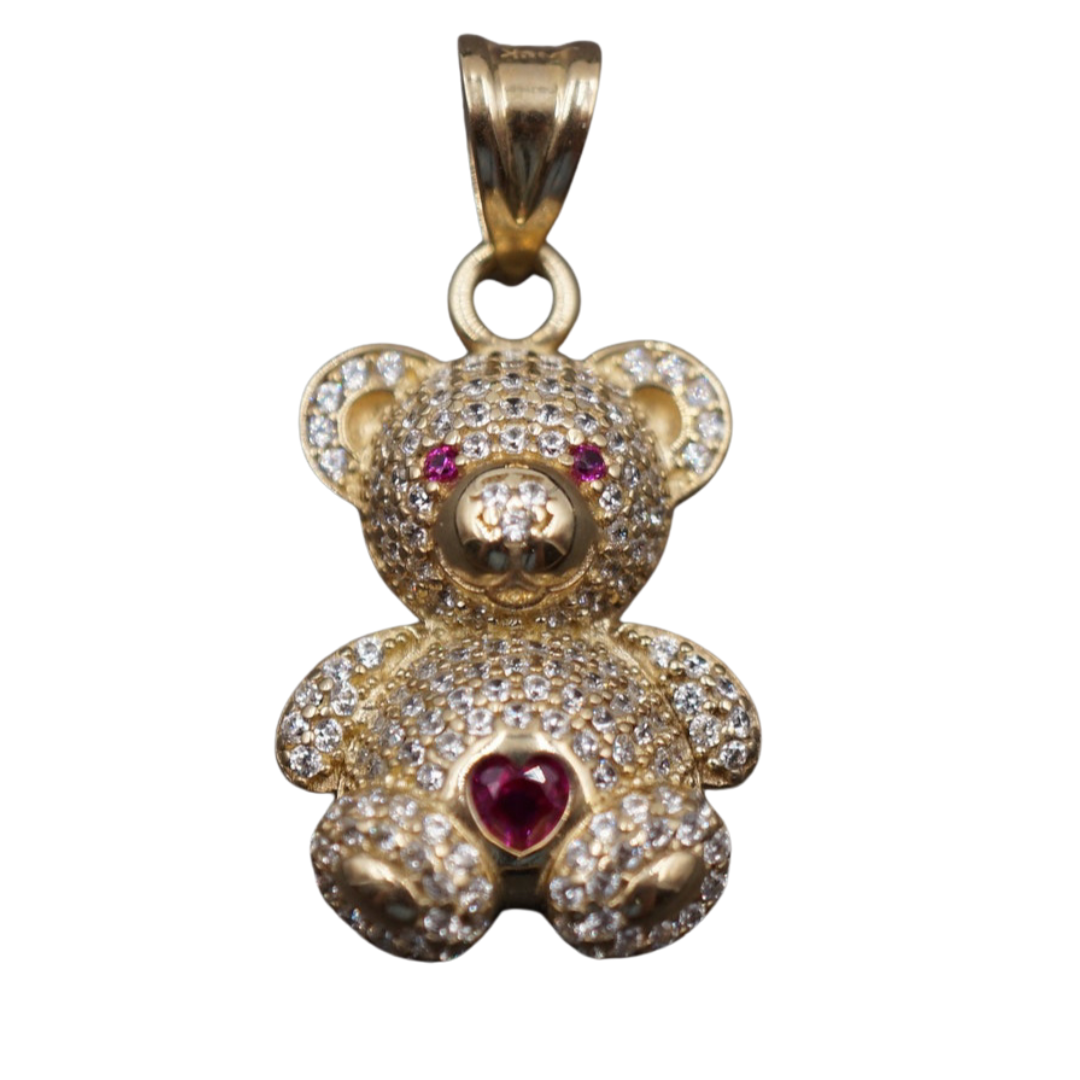 Colgante de oso de oro de 10 quilates con circonitas