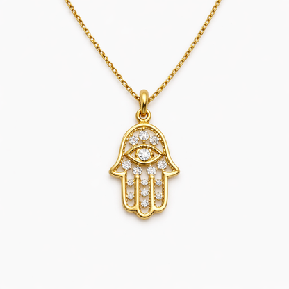 14K Gold Forzatina Chain with Hamsa Hand Pendant 16-18 Inch