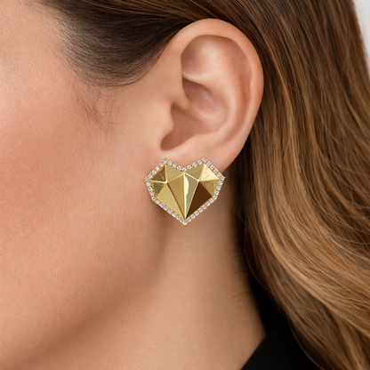 14K Gold Heart Omega Earrings