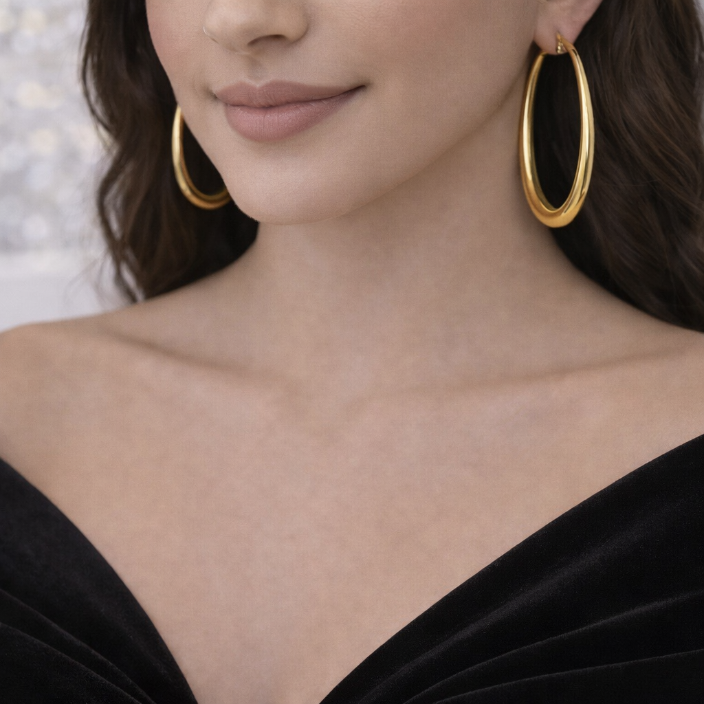 10K Gold Oval Hoop Earrings