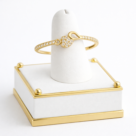 10K Gold Key Ring with Pavé Cubic Zirconia - Size 8.5