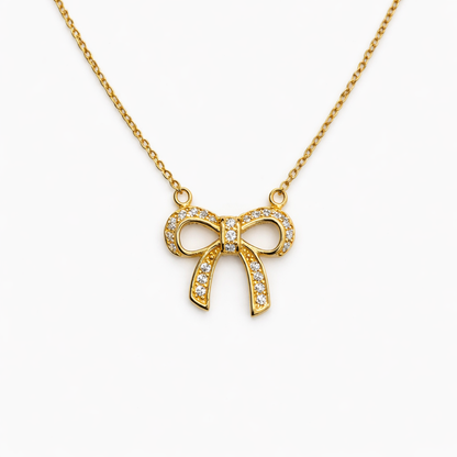 14K Gold Bow Pendant Necklace for Women