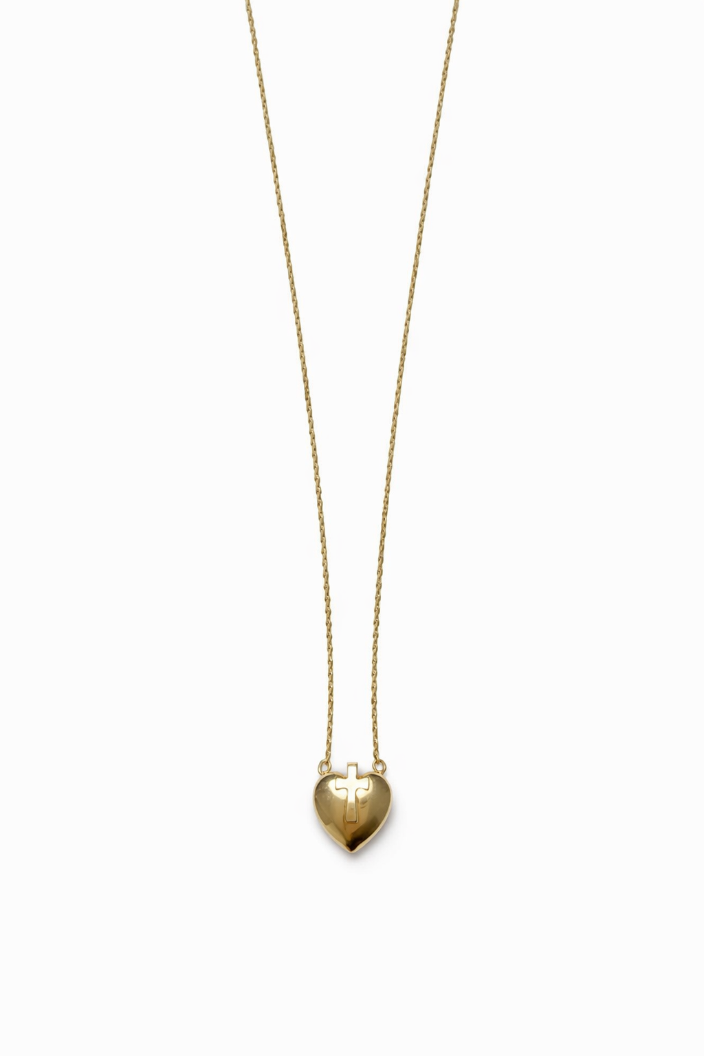 14K Gold Heart with Cross Pendant Necklace for Women