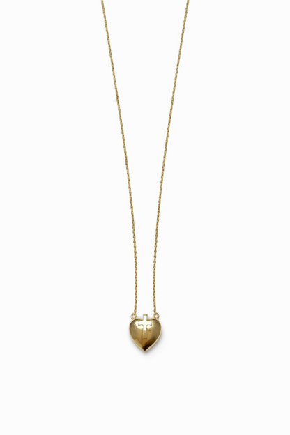 14K Gold Heart with Cross Pendant Necklace for Women